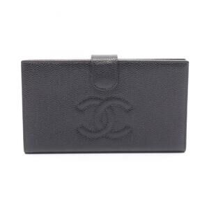 CHANEL Black Leather Logo Wallet